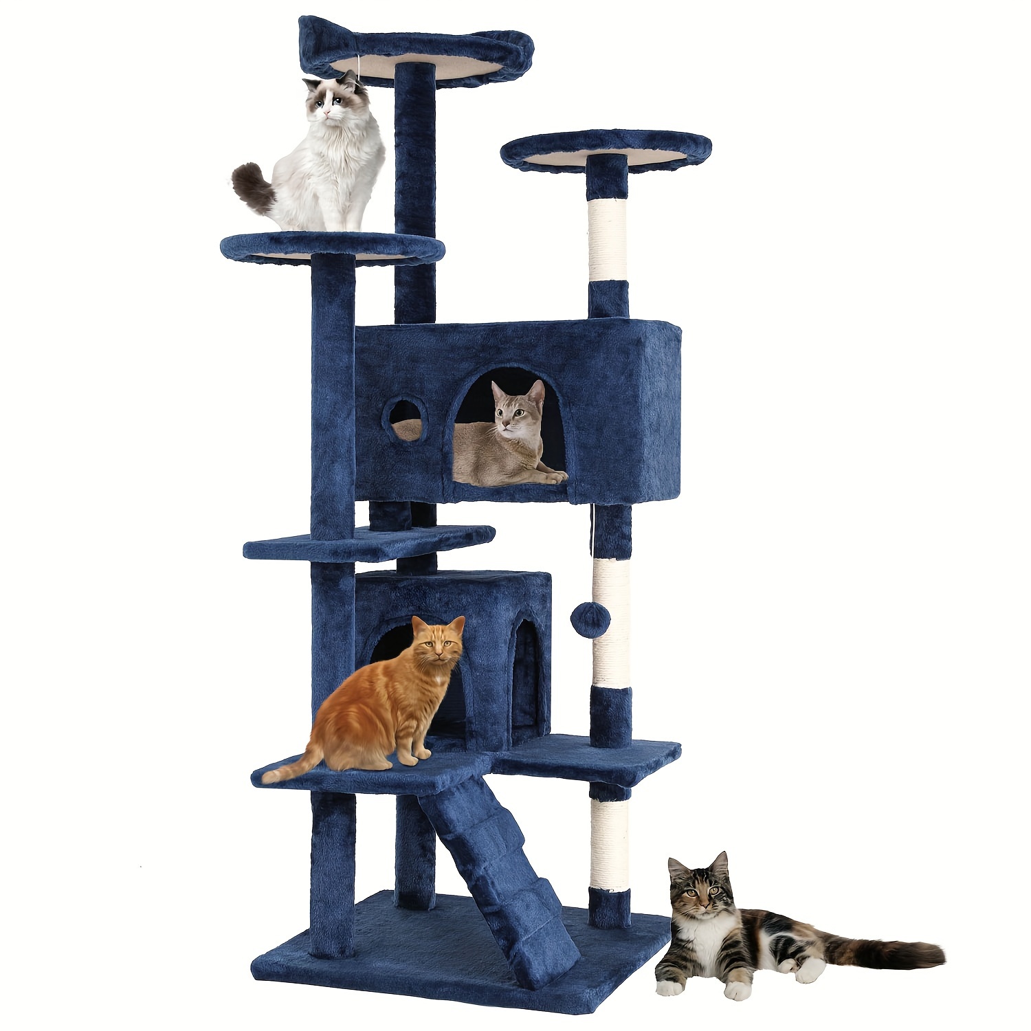 54/70" Cat Tree Cat Climbing Cat Tower, Multi-layer Durable Cat Scratching Post And Comfortable Fun Cat Jumping Platform, Space Saving Cat Apartment Pet Playroom, Multi-color Option