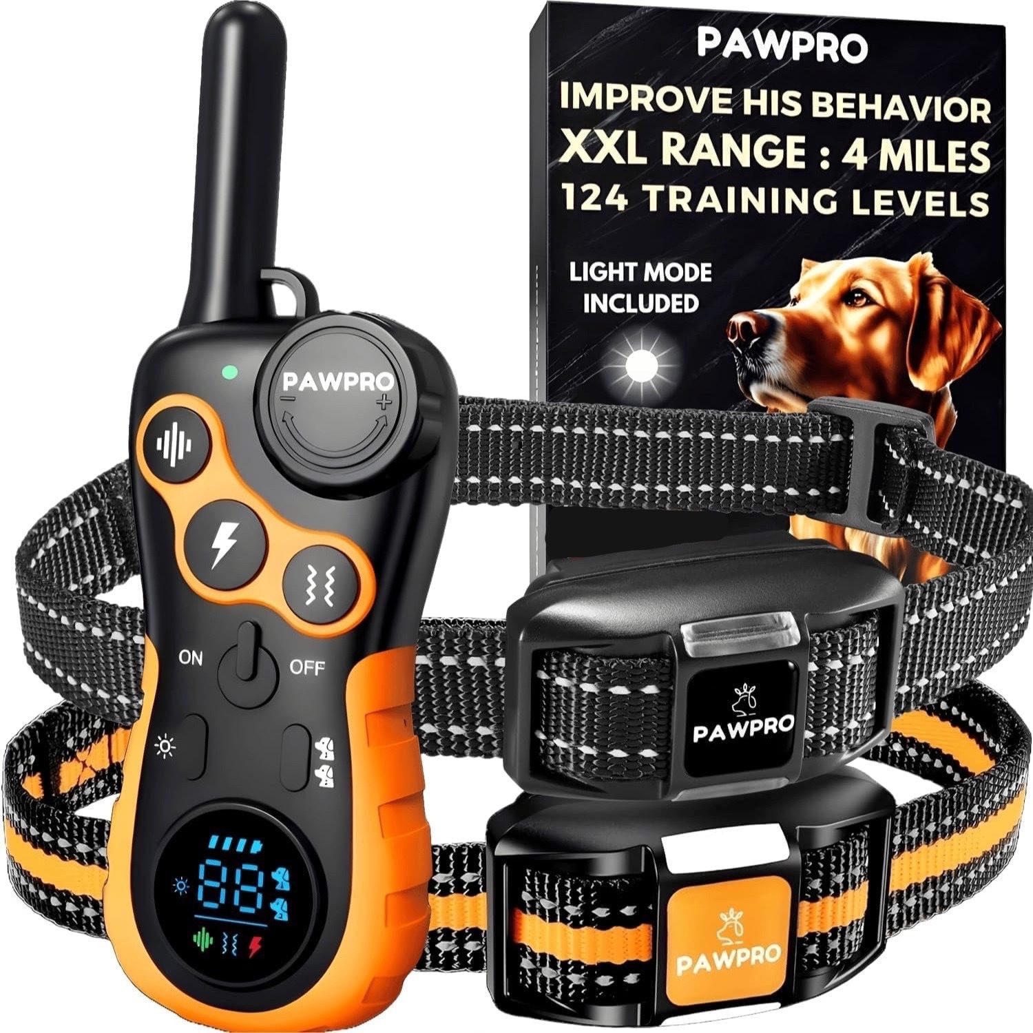 PAWPRO Dog Training Collar with Remote, XXL 4-Mile Unmatched Range for Maximum Control, Night-Light Mode for Safety & Visibility, 124 Adjustable Levels & 4 Safe Training Modes (Beep, Vibration, Shock, Night-Light), Free Expert Training Guide Included, Rechargeable Shock Collar, Fits All Dogs and Breeds, Trusted by Professional Dog Trainers – The Ultimate Dog Behavior Solution, Ultra Fast 2-Day Delivery