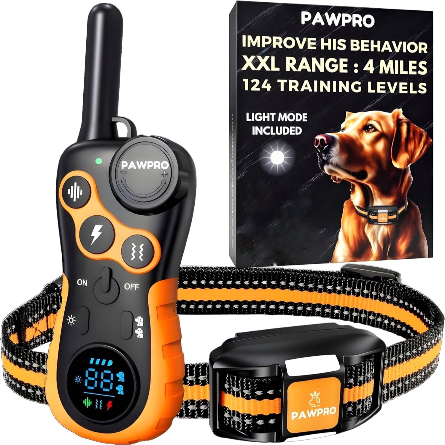 PAWPRO Dog Training Collar with Remote, XXL 4-Mile Unmatched Range for Maximum Control, Night-Light Mode for Safety & Visibility, 124 Adjustable Levels & 4 Safe Training Modes (Beep, Vibration, Shock, Night-Light), Free Expert Training Guide Included, Rechargeable Shock Collar, Fits All Dogs and Breeds, Trusted by Professional Dog Trainers – The Ultimate Dog Behavior Solution, Ultra Fast 2-Day Delivery