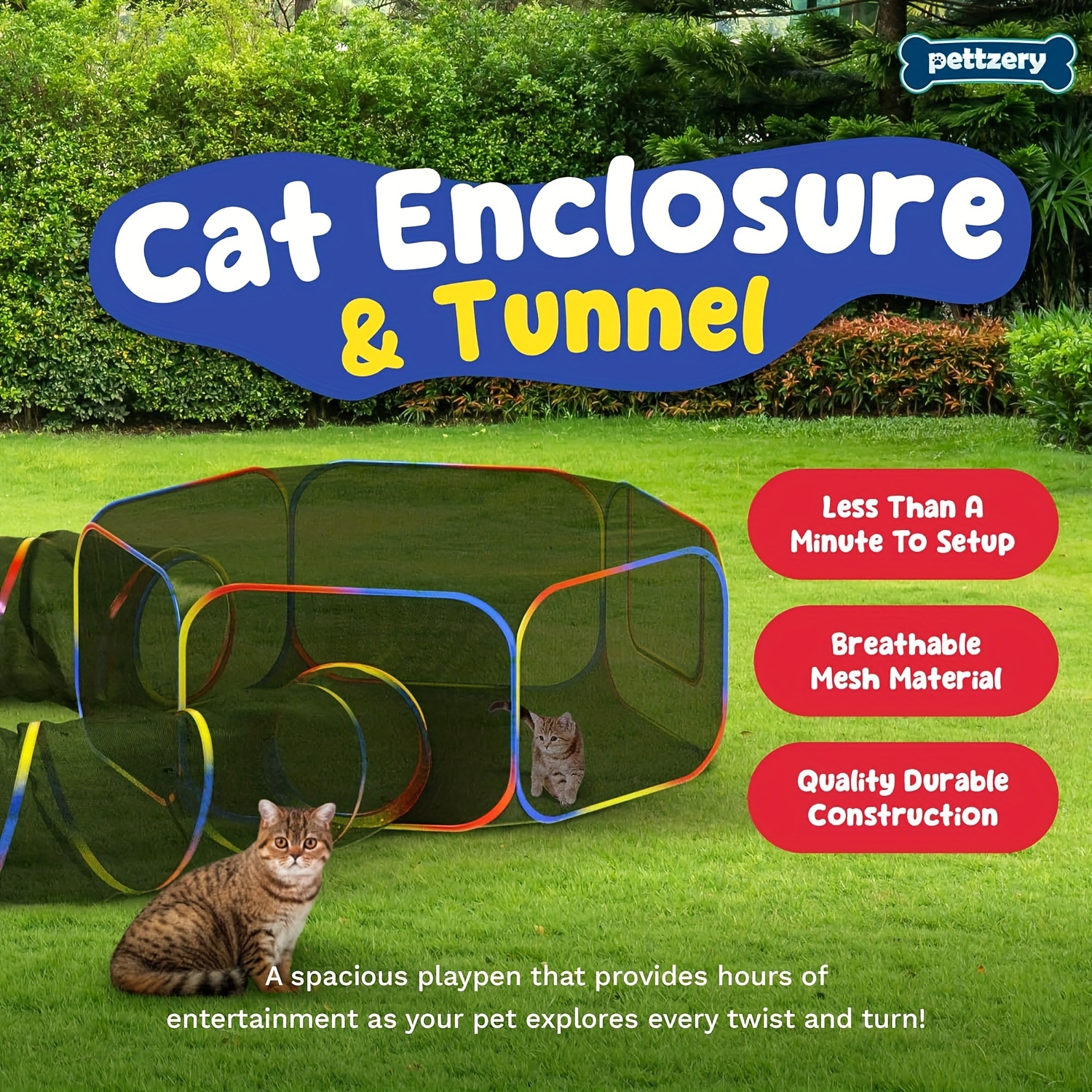 Outdoor Cat Enclosure - Portable Catio Outdoor Cat Tent - Cage Free Outside Cat Playpen Pet Enclosure - Enclosed Cat Run - Cat Tunnel Outdoor Cat Tunnels for Indoor Cats & Small Animals