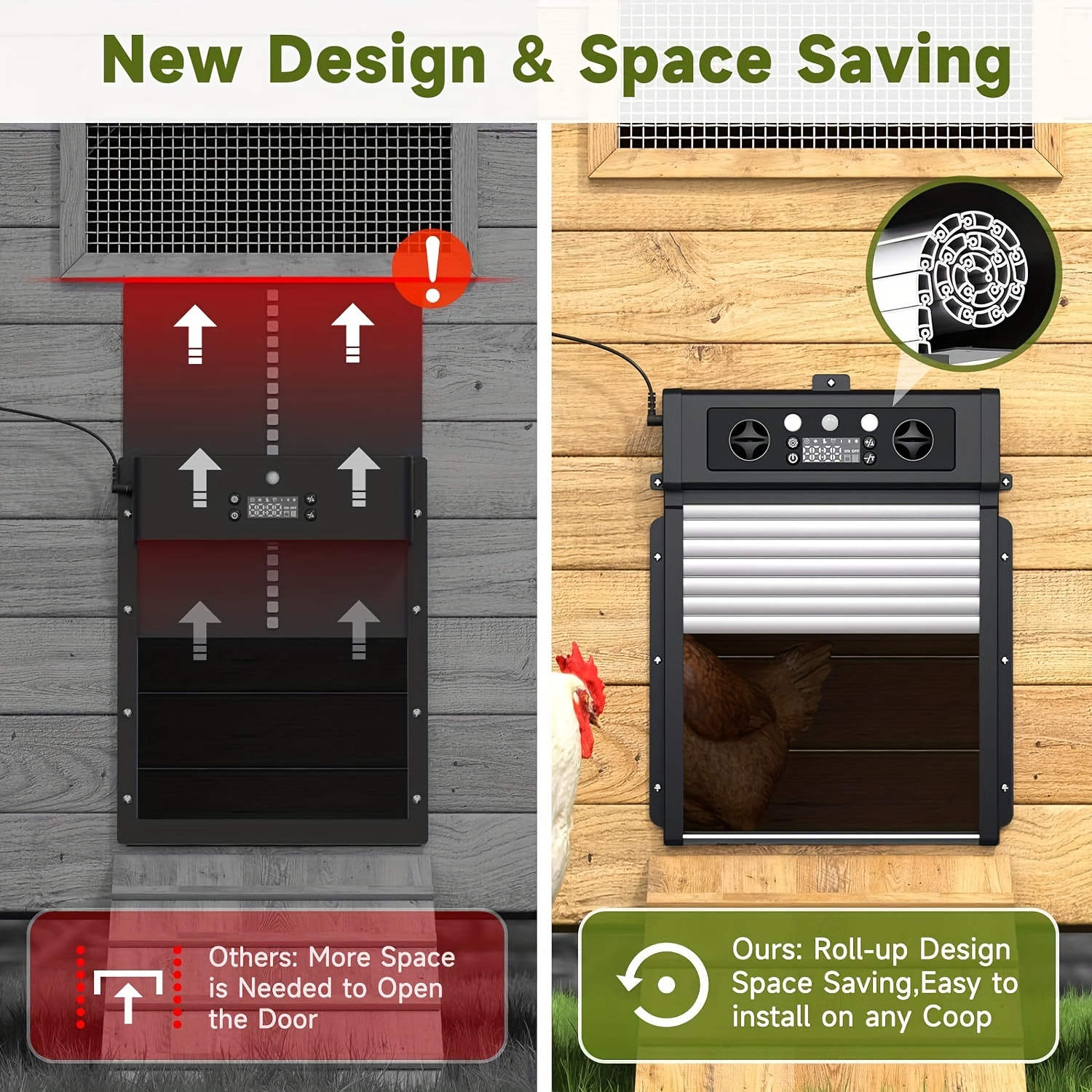Automatic Chicken Coop Door Powered by Solar Energy, Featuring a Timer And Light Sensor, Made from Durable Aluminum Alloy with an Anti-Pinch Design, Comes with a Solar Panel And Remote Control for Poultry Management