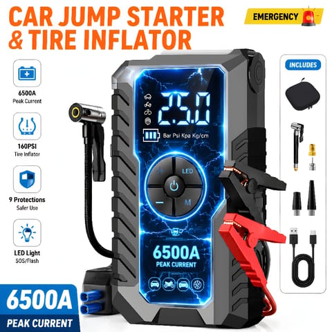 Portable Car Emergency Jump Starter, 12V Car Battery Charger, 160PSI Air Pump Emergency Starter and Single Starter, Multiple Styles, Automotive Accessory Tool, LED Light, Battery Charger, Winter Essential, Holiday Gift