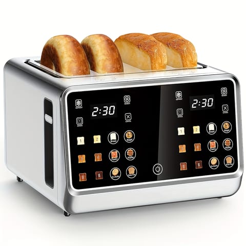 Toaster 4 Slice, Digital Smart Toaster with TouchScreen, Dual Control Panel, Single Slot Toasting, Timer, Reheat & Defrost for Bagels, Bread, Waffles, Stainless Steel Kitchen Essentials