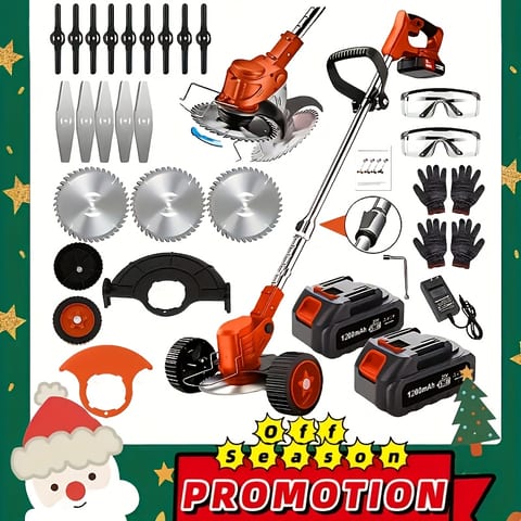 Portable Home Cordless Electric Lawnmower, Garden Weeder/Wireless Mower Features 3 Blade Types And Two High-capacity Lithium-ion Batteries Powerful Performance for Lawns, Gardens, And Yards Tool Discount Men's Gift Christmas