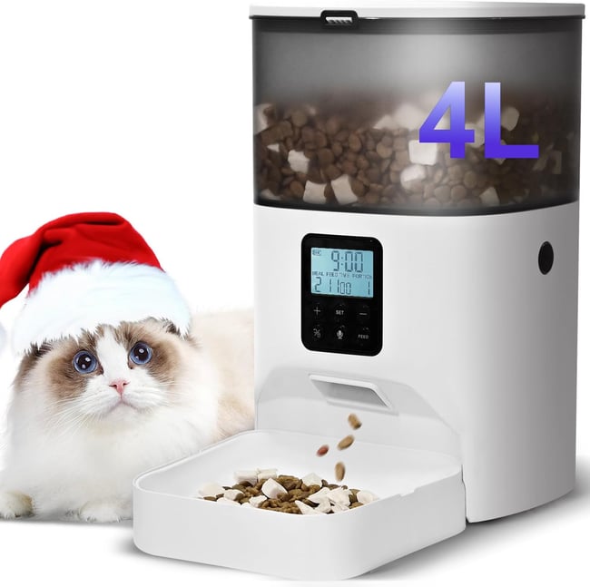 IMIPAW Automatic Cat Feeders, 3L Timed Cat Dry Food Dispenser with Desiccant Bags, Dual Power Supply