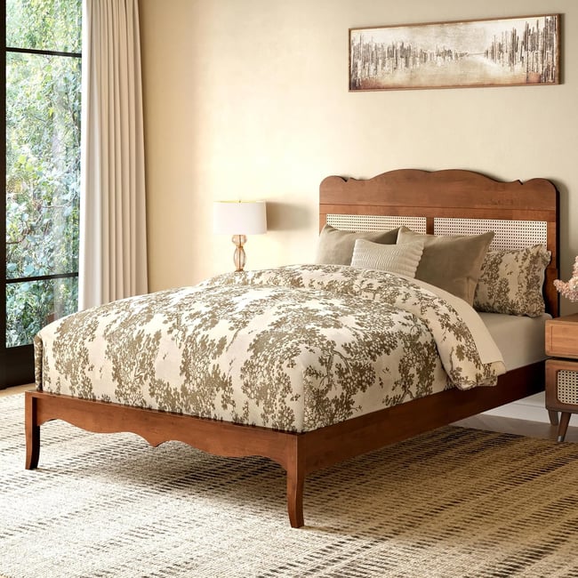MAISON ARTS Full Size Bed Frame with Adjustable Headboard, Platform Bed Frame with Solid Wood Rattan Headboard-Natural Craftsmanship, Reinforced Wooden Slats, No Box Spring Needed & Easy Assembly