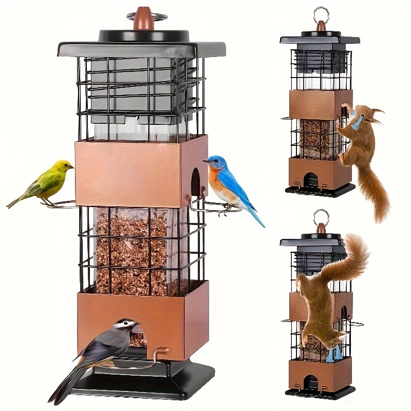 1pc Bird Feeder Squirrel Proof For Outdoors Hanging, 5LBS Metal Hanging Bird Feeder With Bilateral Weight-Activated, Large Capacity Wild Bird Feeders For Outside Squirrel Proof