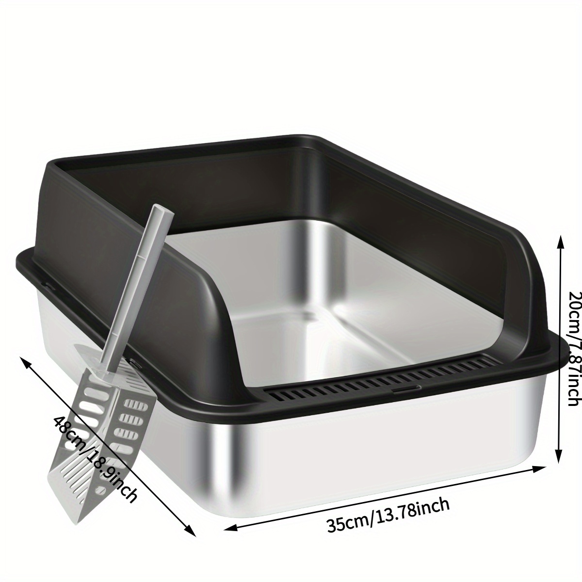 Stainless Steel for cat Litter Box, Medium And Large Litter Box For Cats With Scoop, Metal Litter Pan Tray With High Wall Sides Enclosure, Non-Sticky, Anti-Leakage, Easy Cleaning, Indoor for cat Toilet, Christmas Thanksgiving New Year'S Gifts For Ca